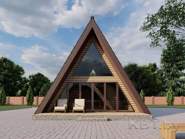 Каркасный дом А-фрейм А-02, 62 м²